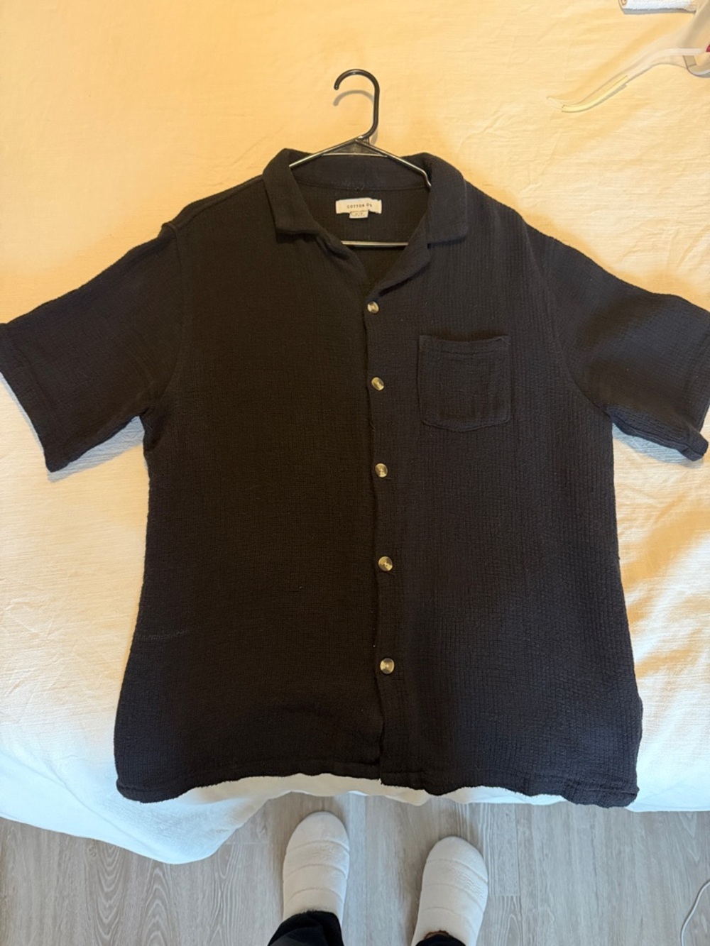 Cotton On Black Short-Sleeve Button-Down Knit Shirt